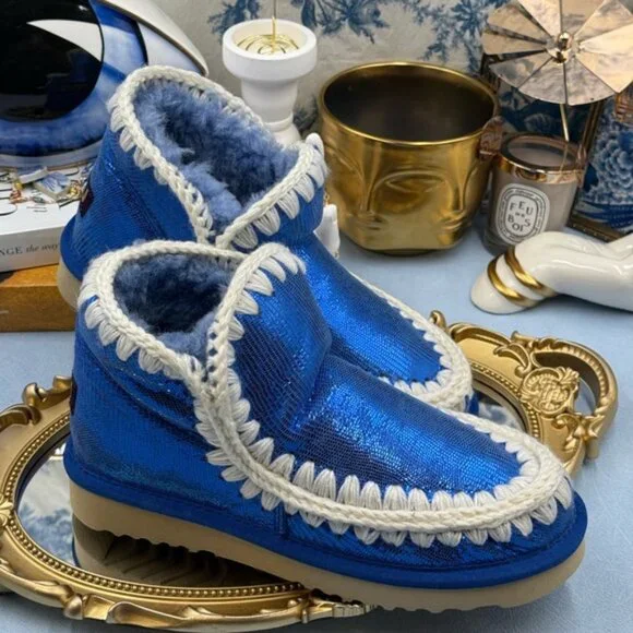 🆕 MOU 🧿 NWOT WOB Metallic Stingray Effect Blue Eskimo Ankle Boot, Sz EU 37 - Picture 13 of 13